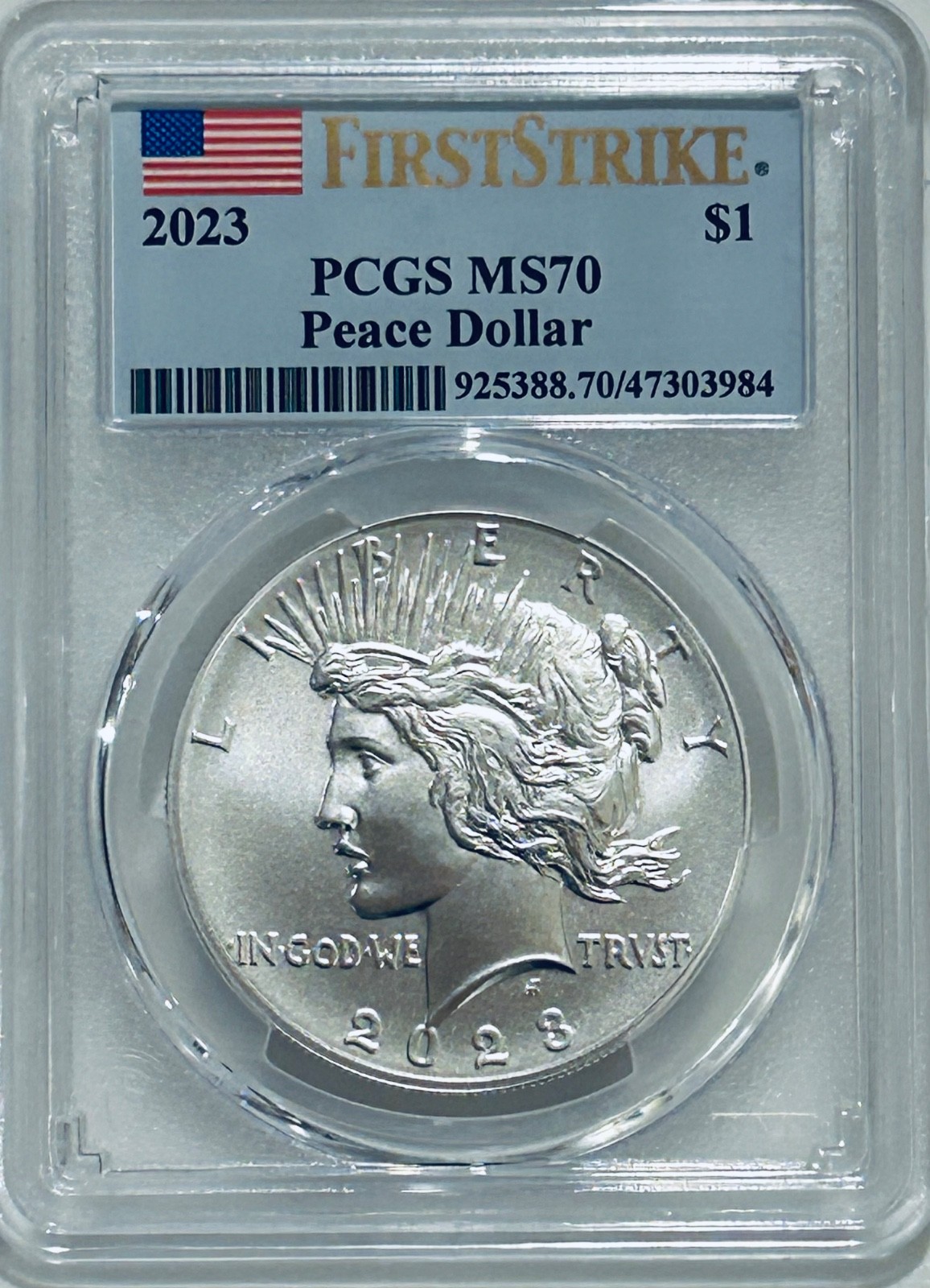 2023 Peace Silver Dollar PCGS MS70 First Strike/Flag Label