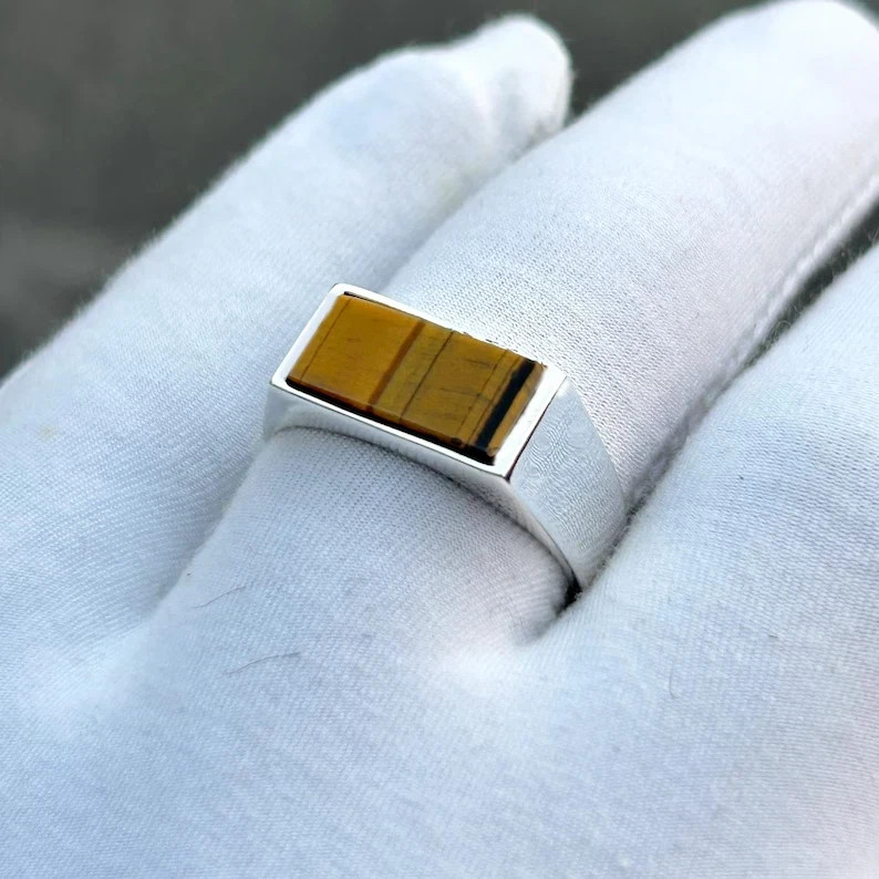 Genuine Tiger’s Eye Ring Solid 925 Sterling Silver Men’s Statement Jewelry