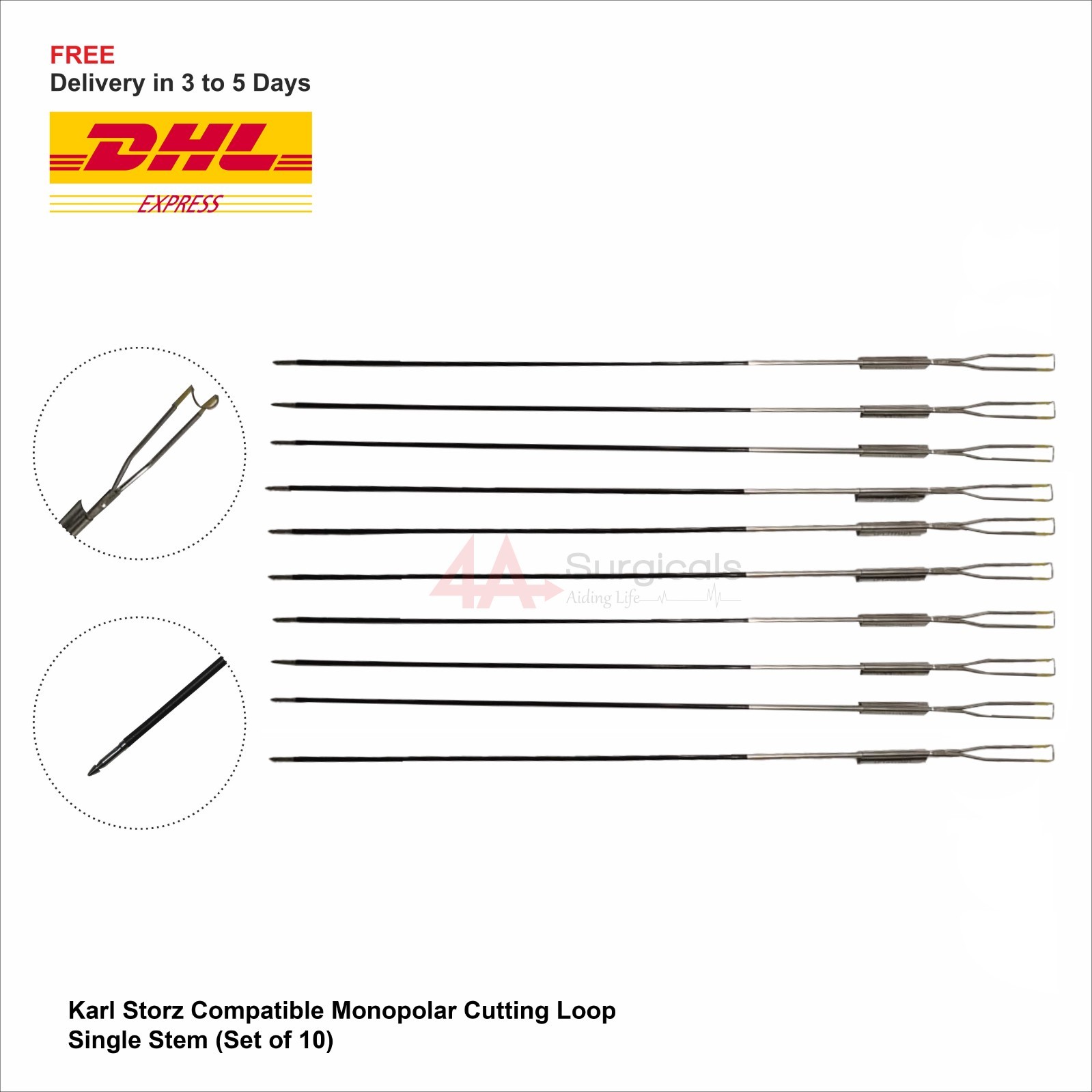 4A Karl Storz Compatible Monopolar Cutting Loop Single Stem (Set of 10)