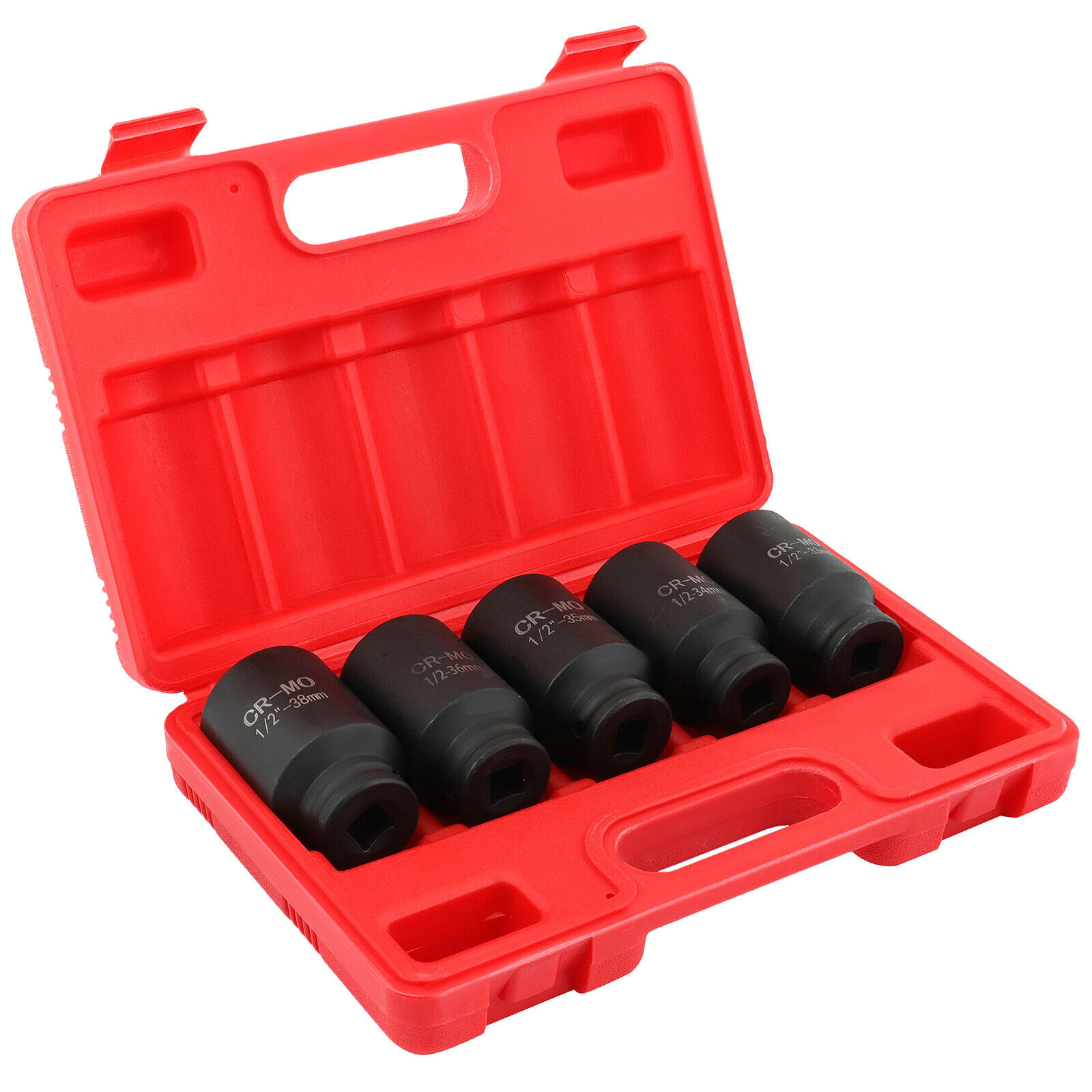 5Pcs Deep Impact Socket Set 1/2"Drive Metric Axle Hub Nut Socket 33-38mm 6-Point