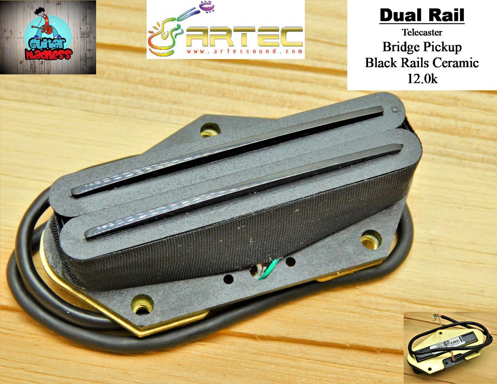 Artec Ceramic Rail Bridge Humbucker Pickup for Tele Electric Guitar Black Rails