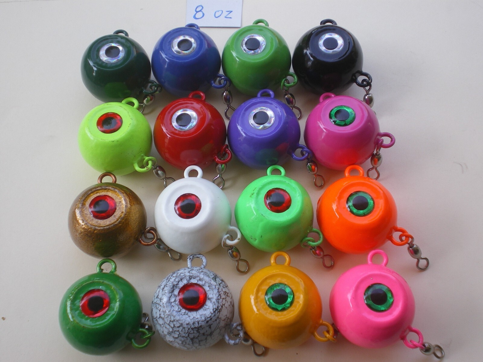 5 PCS. FLUKE EAR BALL JIGS W/#1 SWIVEL MULTICOLOR PACK, 8 OZ. CHOOSE ANY/MIX UP