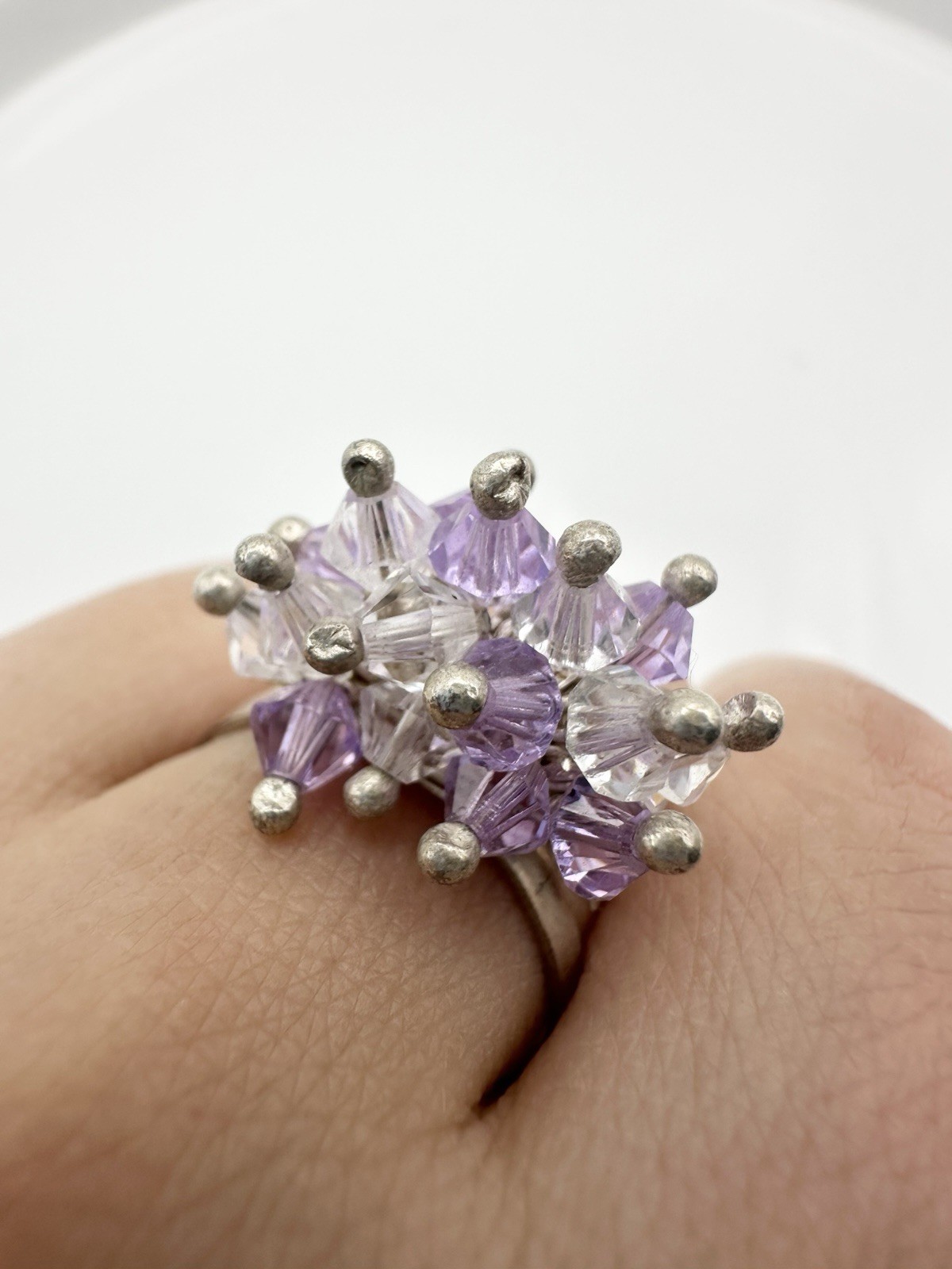 Handmade Purple Crystal Floral Cluster Ring Size 9