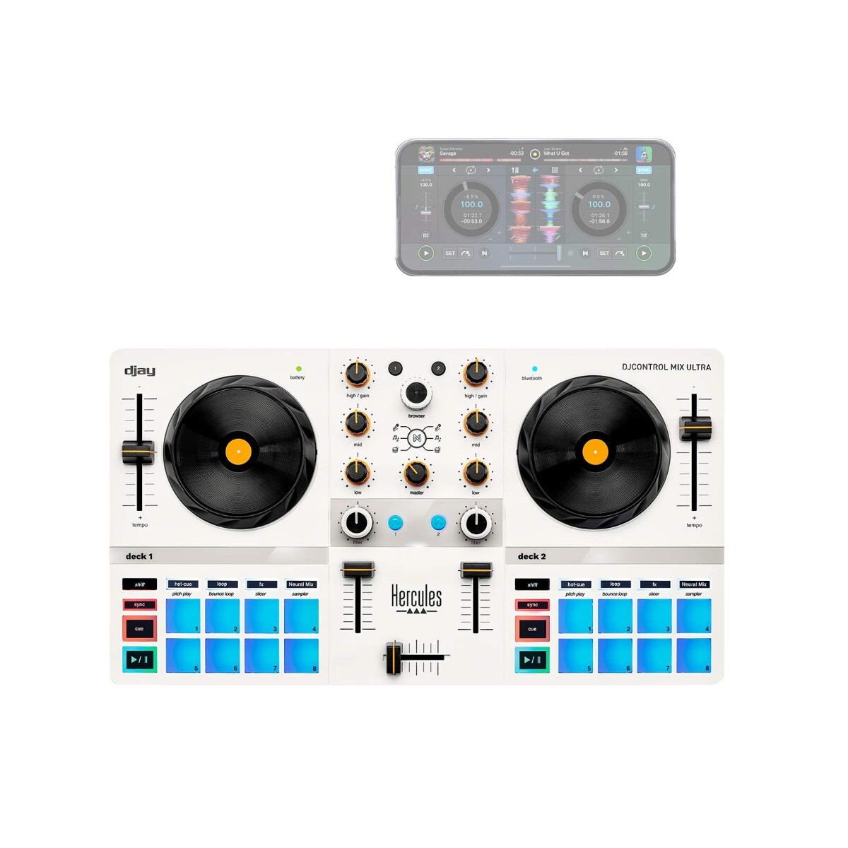 Hercules DJControl Mix Ultra Compact 2 Deck Battery Powered DJ Controller Mixer