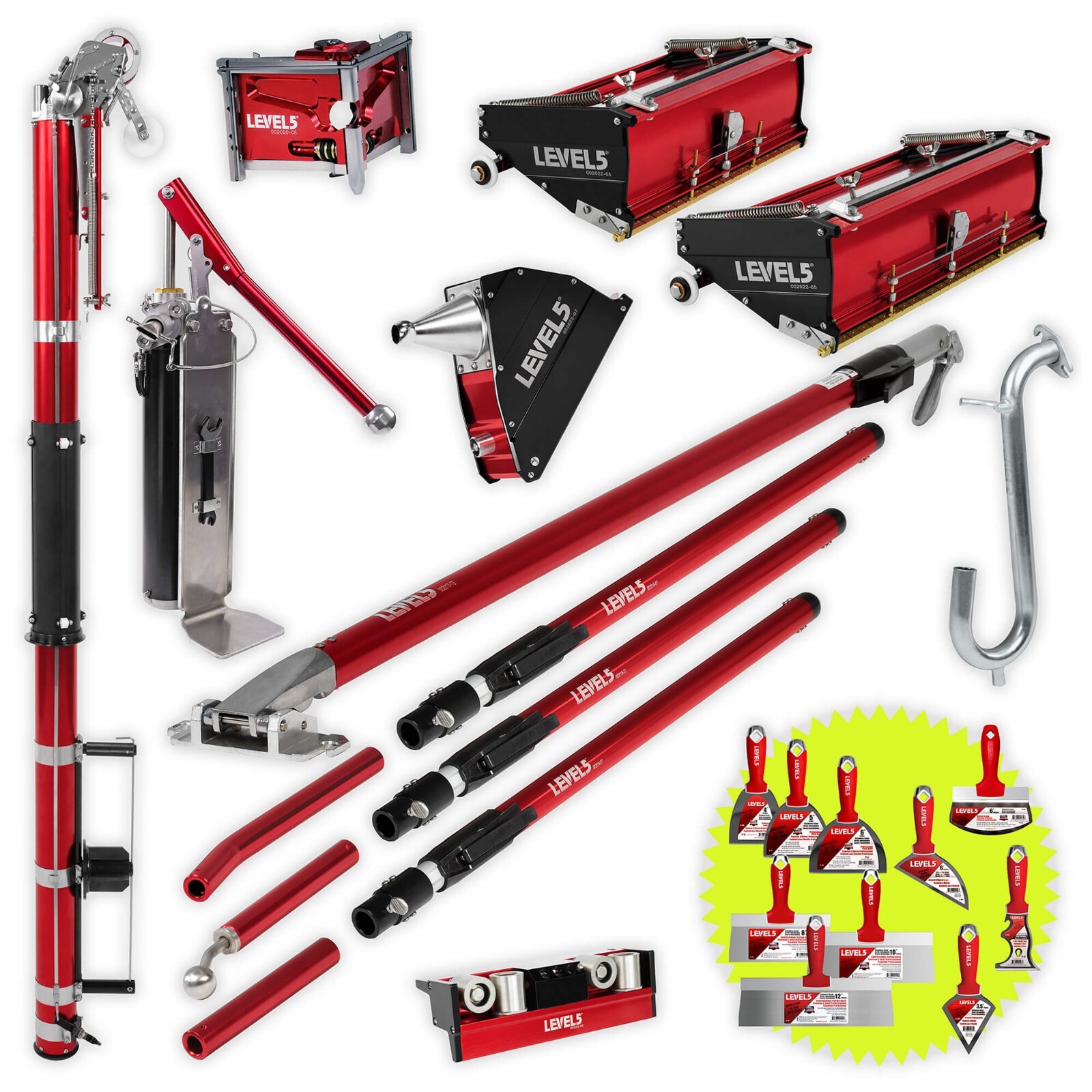 LEVEL5 Drywall Taping Tools Set | 10"/12" Boxes and Taper + BONUS TOOLS | 4-601P