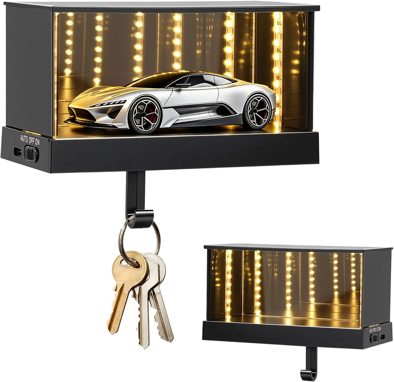 Magnetic Infinity Car Garage Key Holder with LED, Rechargeable Race Car Key