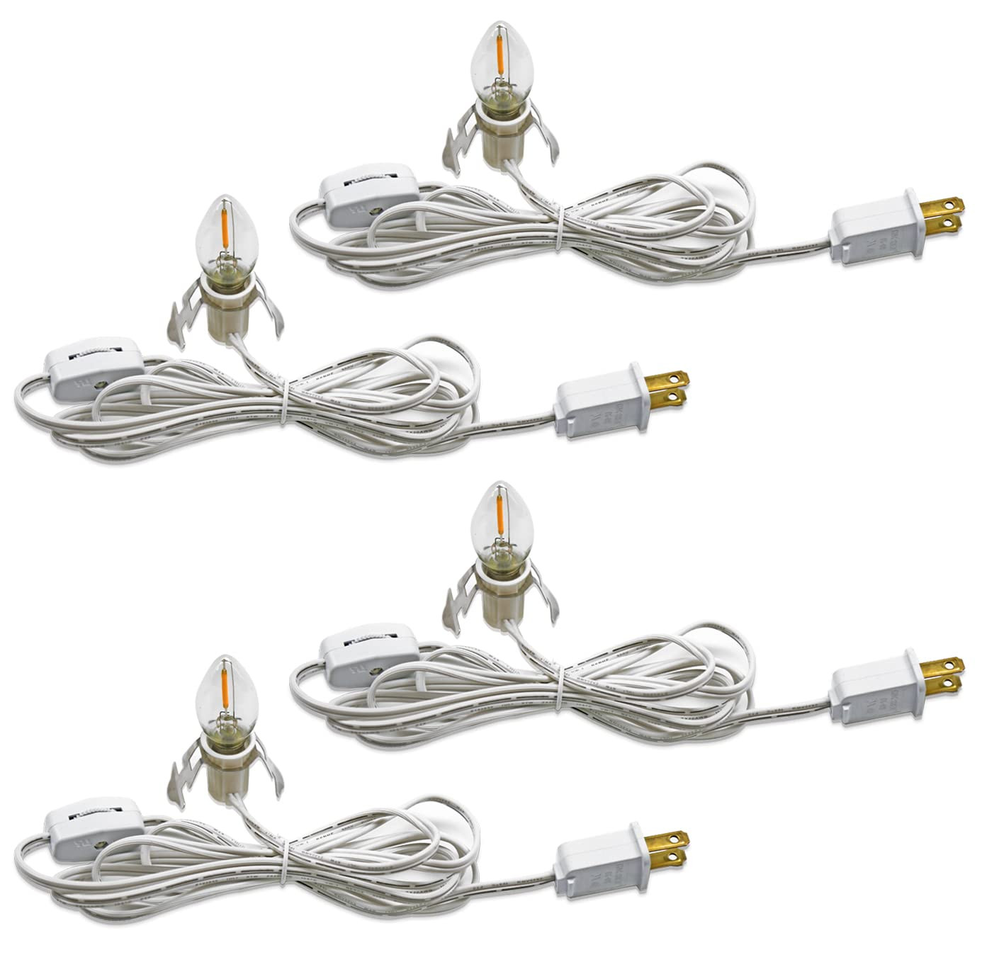 C7 Accessory Cord with C7 Led Light Bulb Candelabra-Base E12 Socket, White Cord