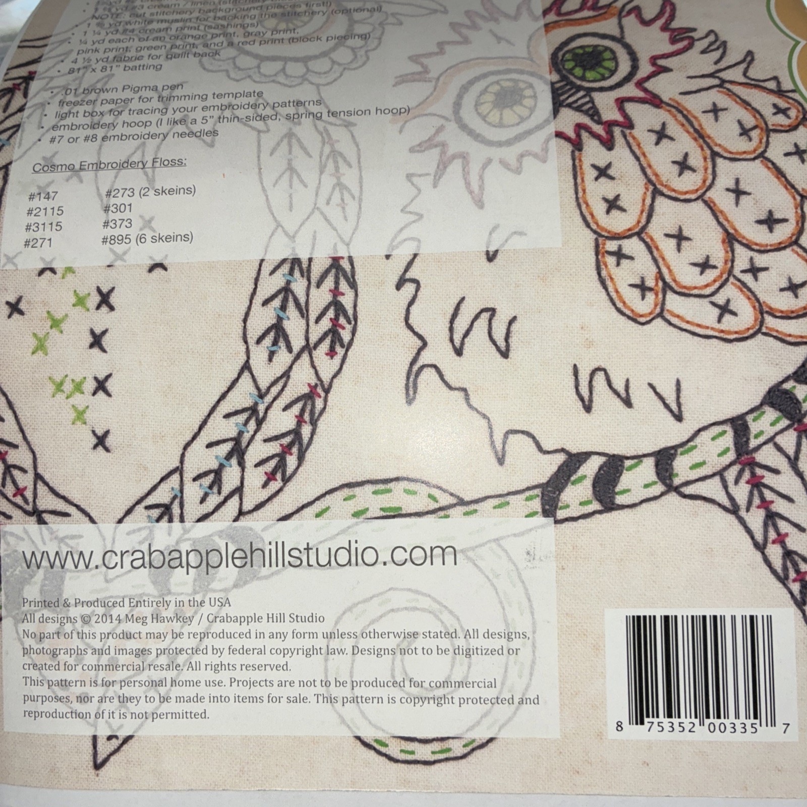 Whooterville Quilt Stitchery Pattern ~ Crabapple Hill pre-owned- OOP