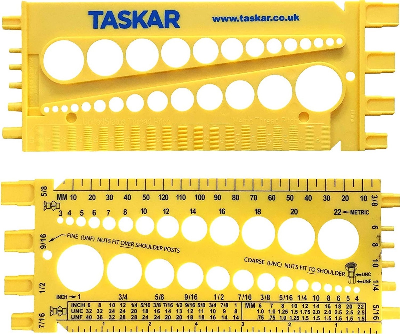Taskar Nut, Bolt & Screw Measuring Gauge Size & Thread Pitch (Inches/Metric)