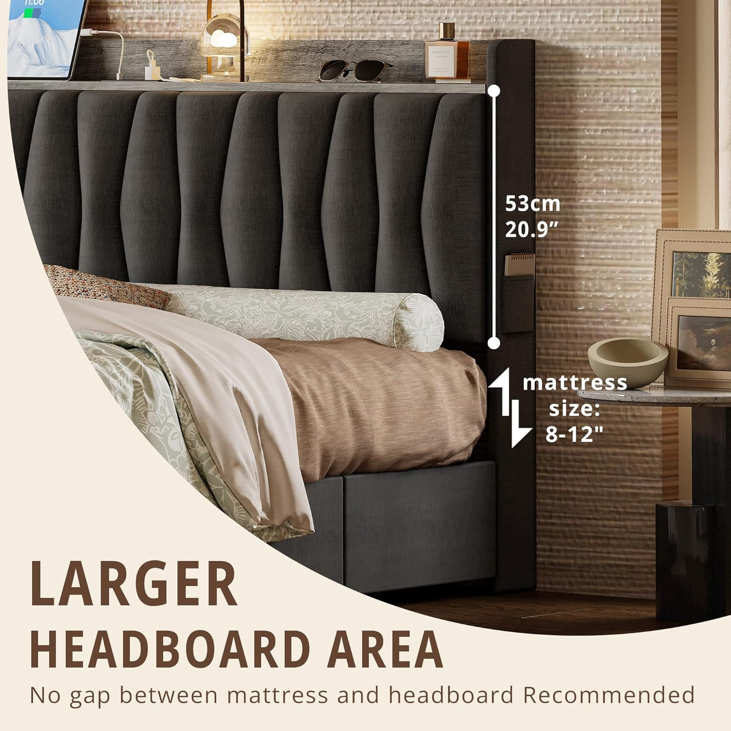 Twin Bed Frame with 3 Drawers, Upholstered Platform Bed with Storage Headboard a