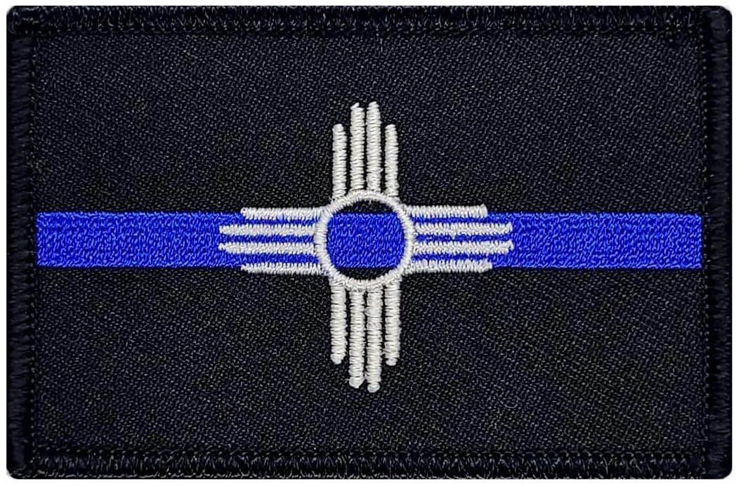 New Mexico State Flag Thin Blue Line Patch | 2PC HOOK BACKING 3"x2"