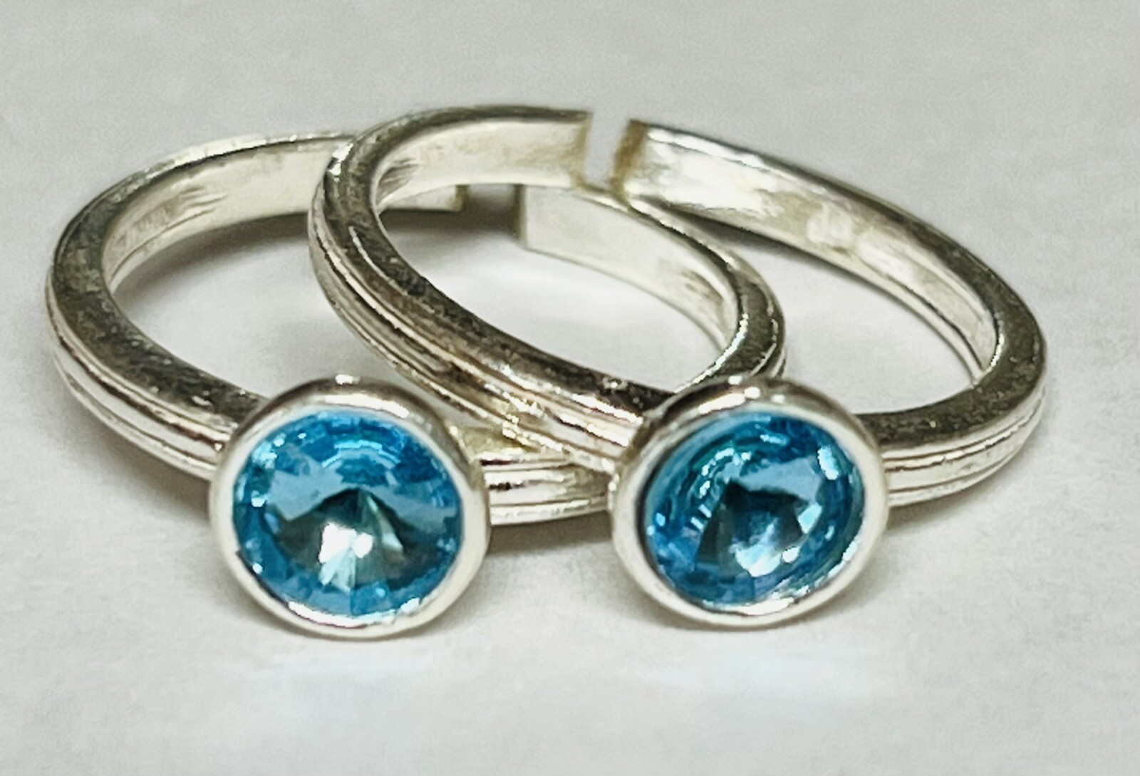 Blue Round CRYSTAL 925 Sterling Silver Toe Ring Pair India Bichiya ADJUSTABLE