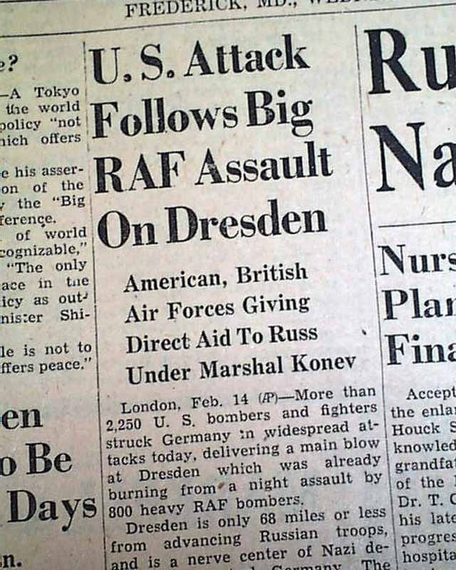 DRESDEN Germany Bombings 8th Eighth Air Force (8 AF) 1945 World War II Newspaper