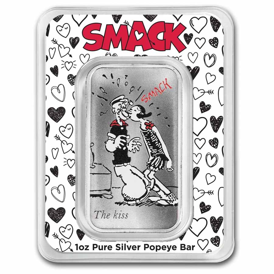 1 oz Silver Colorized Bar - Popeye & Olive Oyl "The Kiss"
