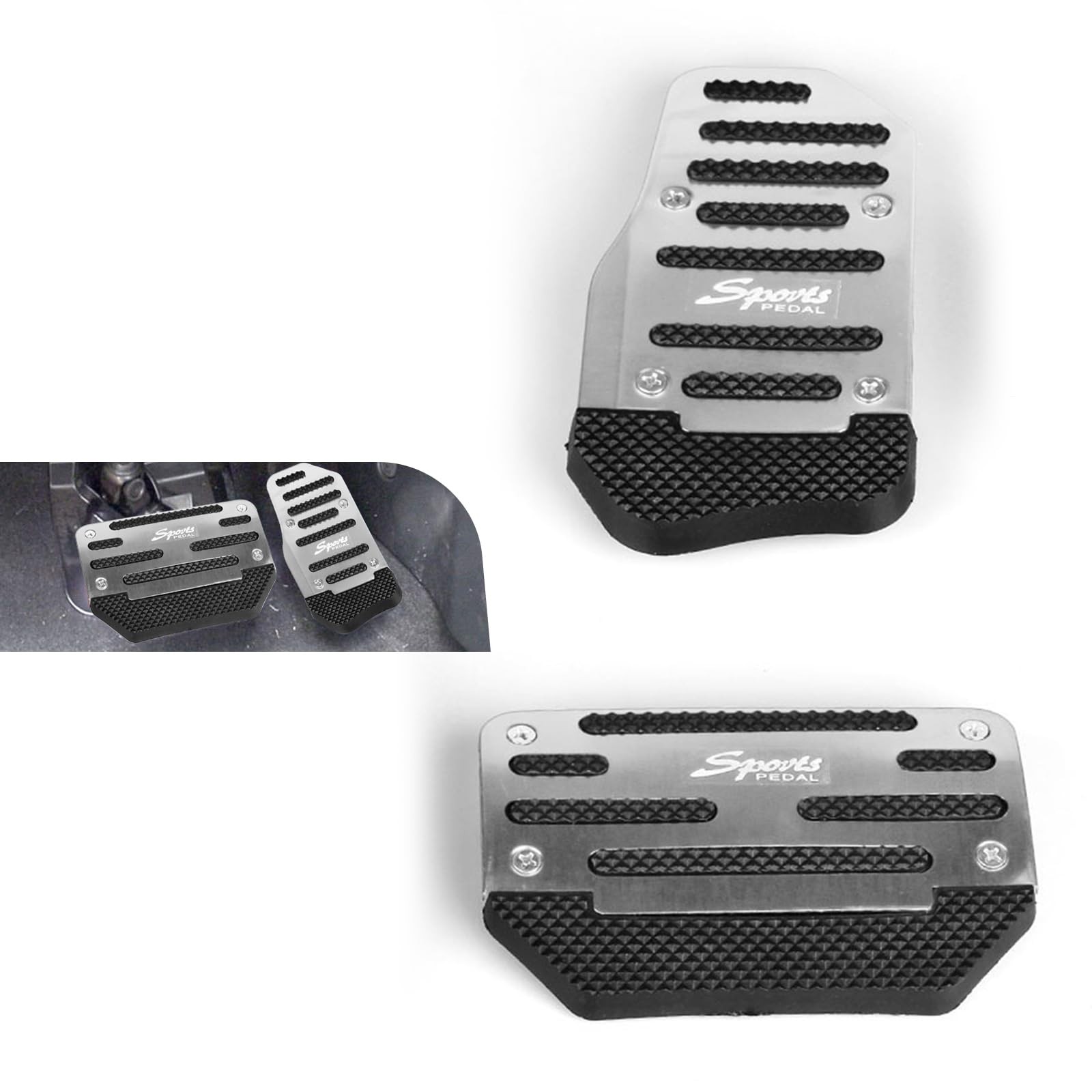 Non-Slip Pedal Pads Set, Aluminum Alloy Gas Pedal, Automatic Silver 2 PCS