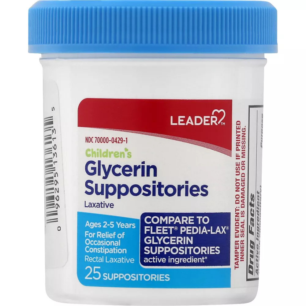 Leader Childrens Glycerin Suppositories Laxative Relief 25 Suppositories 2Pack