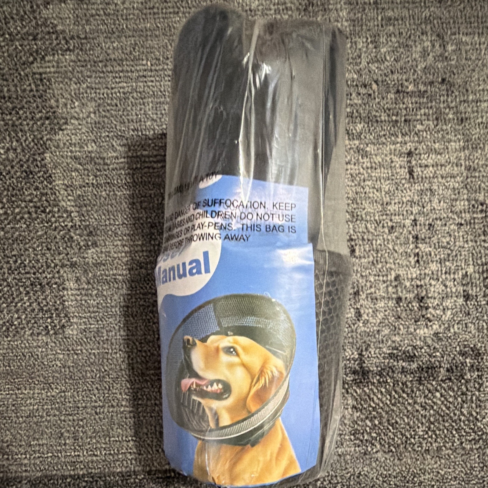Large L Black Dog Muzzle - Mesh/Nylon with Adjustable Strap, Non-Breed Specific