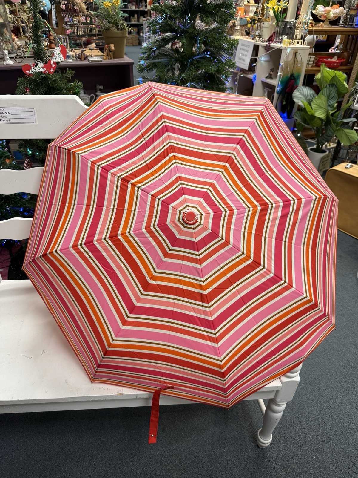 COACH Pink Multicolor Stripe PEYTON Automatic Retractable Umbrella