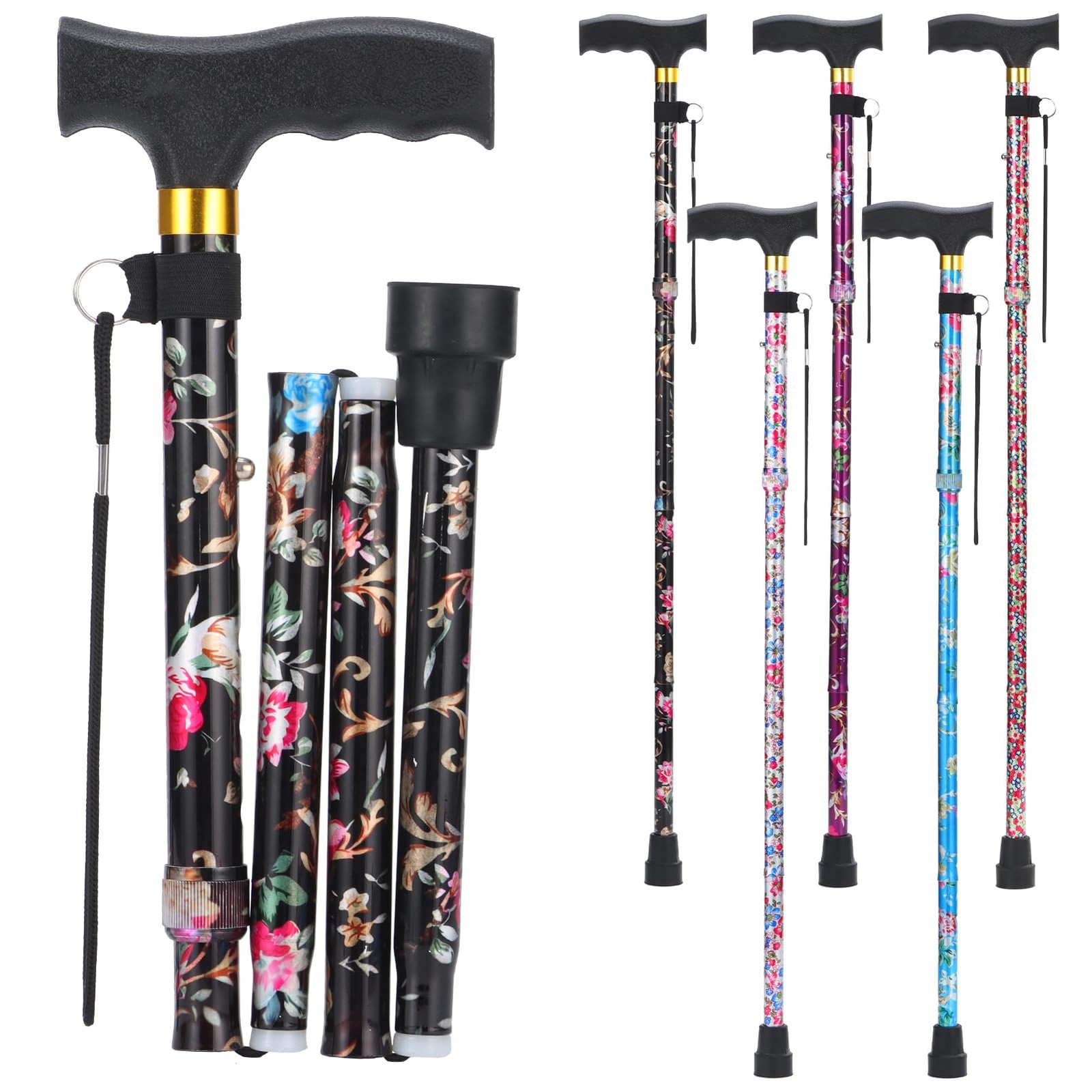 PARLORA Walking Cane for Women and Men, Collapsible, Lightweight, Black print