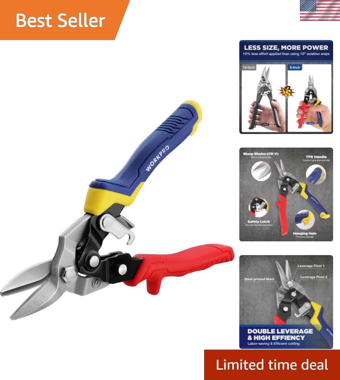 Ergonomic WORKPRO 8-Inch Aviation Scissors with Safety Lock & Non-Slip Grip