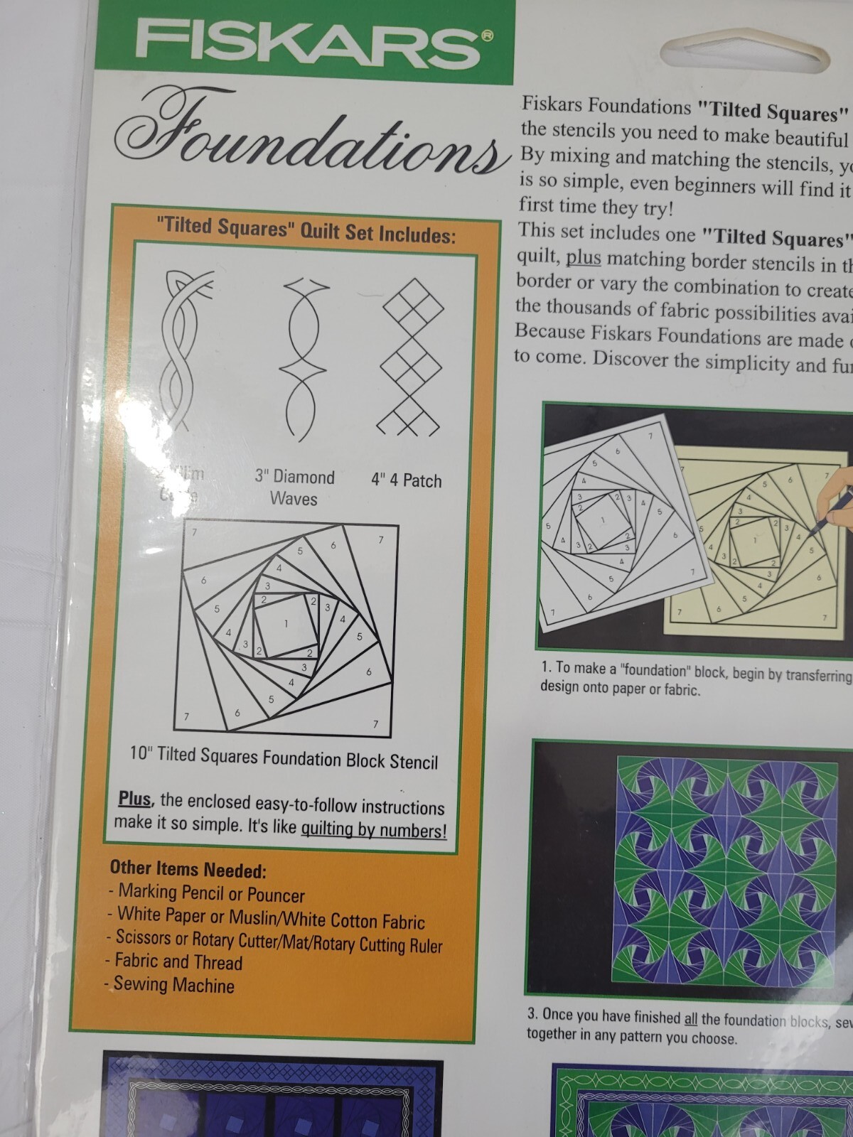 Fiskars Foundations Complete Quilt Stencil Set Tilted Squares NIP #8443