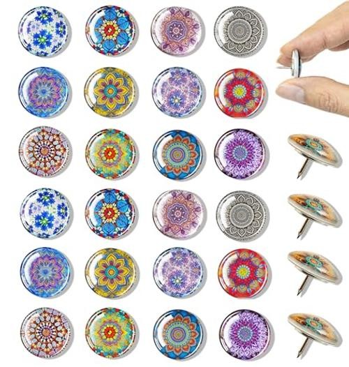 24Pcs Mandala Push Pins,Thumb Tacks for Bulletin Board,Decorative 24-mandala