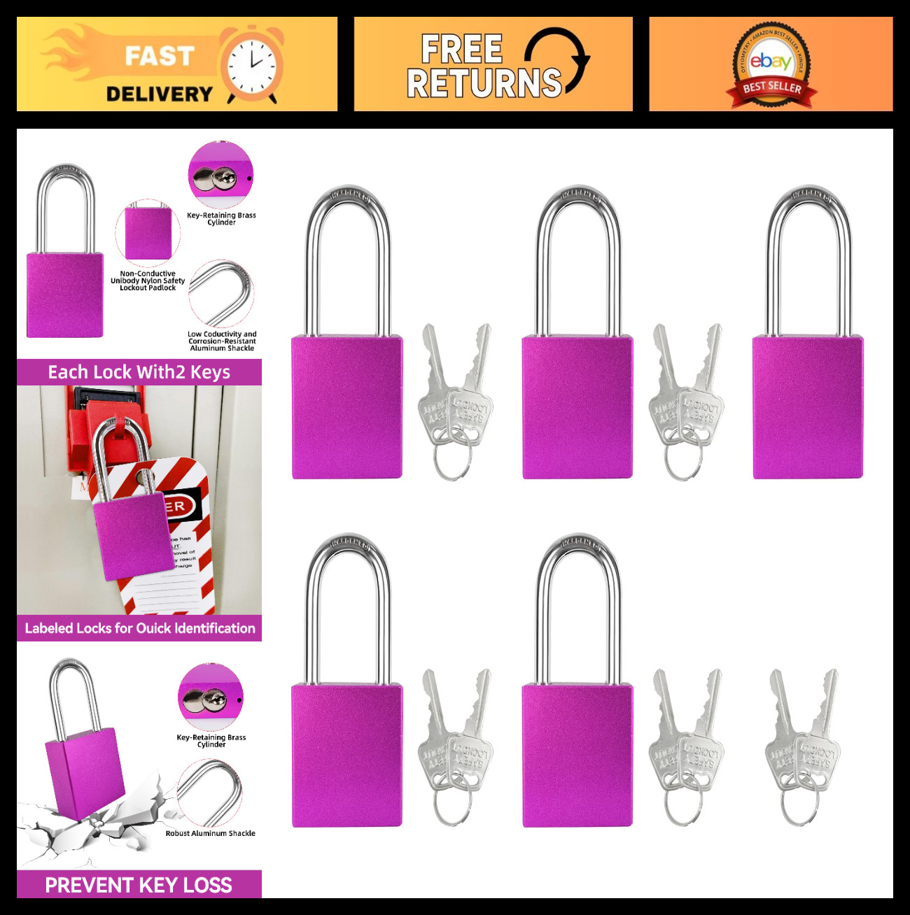 5PCS Heavy Duty Weatherproof Aluminum Padlock Set for Outdoor Storage & Lockout