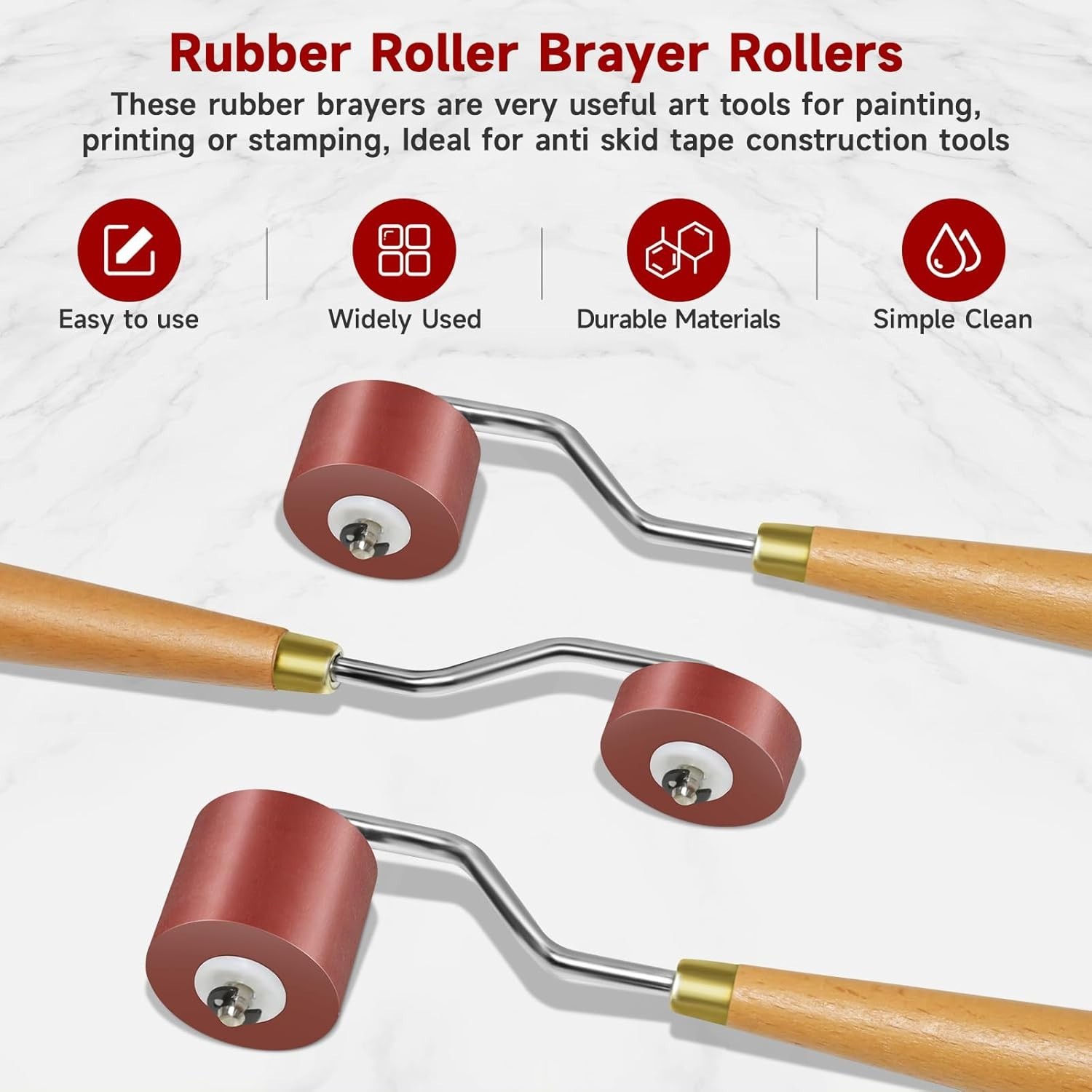 3pcs Rubber Rollers Brayer - Brayer Rollers for Crafting, Ink Roller Set with...
