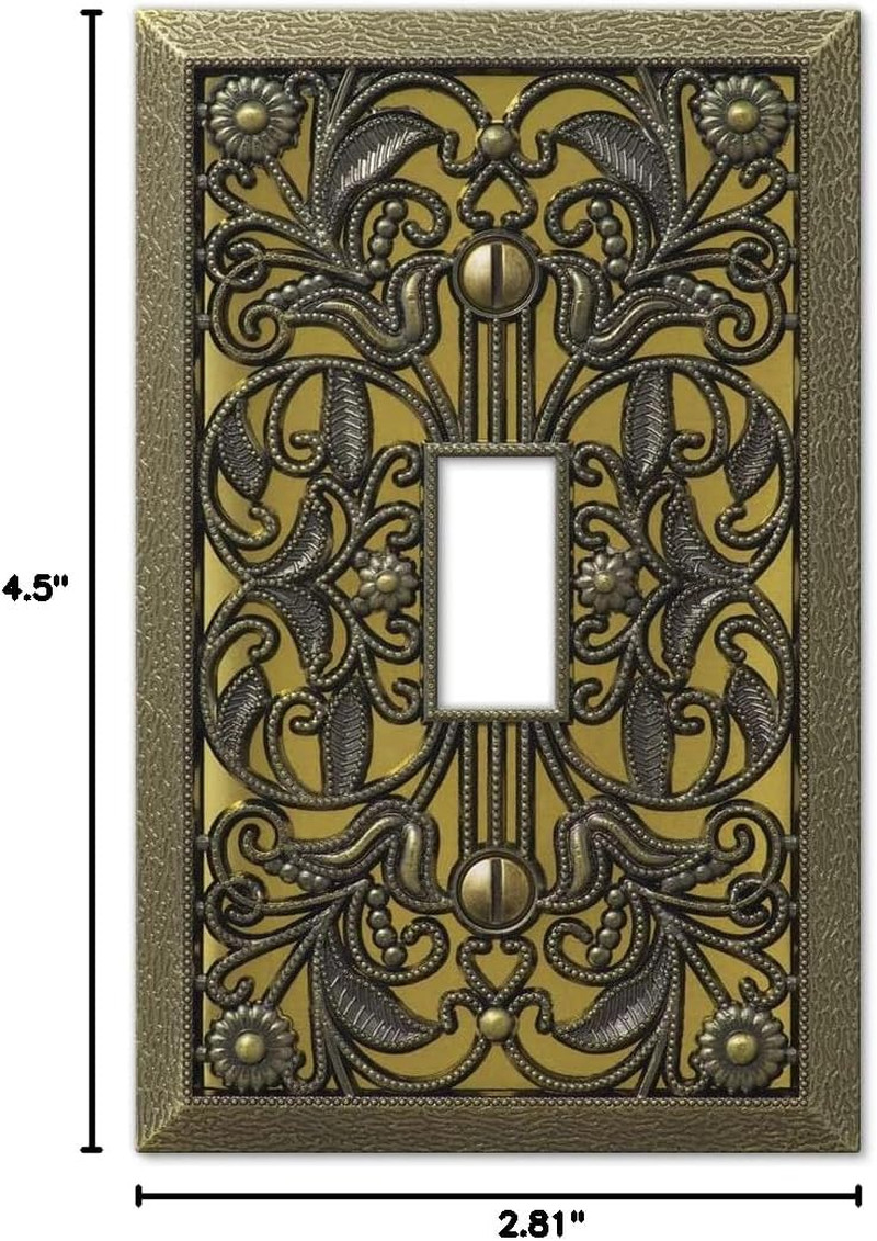 65TAB Filigree Wallplate, 1 Toggle, Antique Brass
