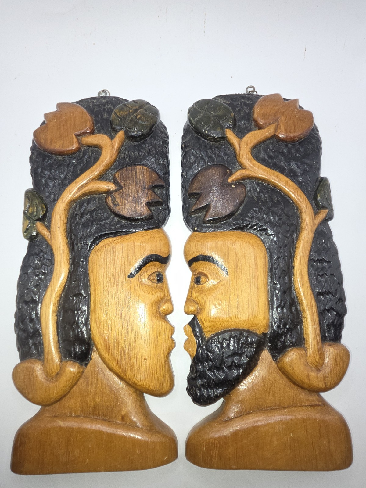 Vintage 2 Mid Century Folk Art Rastafarian Jamaican Carved Wood Silhouettes