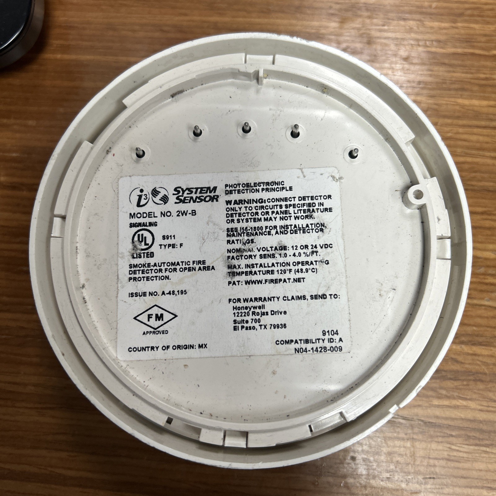 System Sensor 2W-B Smoke Detector 2-Wire White, Used, K-3