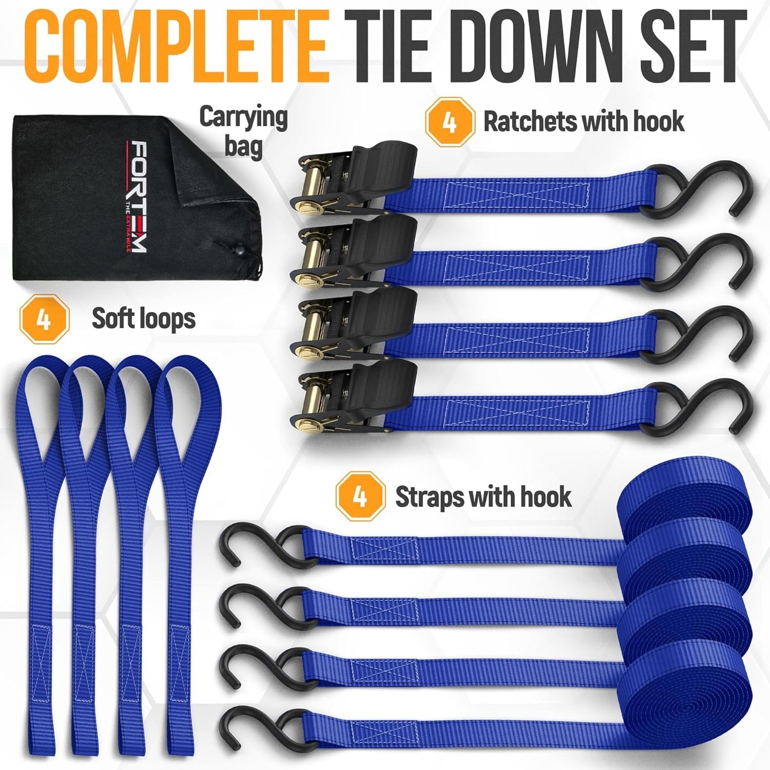 Versatile Tie Down Strap Set with Soft Loops - 1650lb, Perfect for Cargo Safety