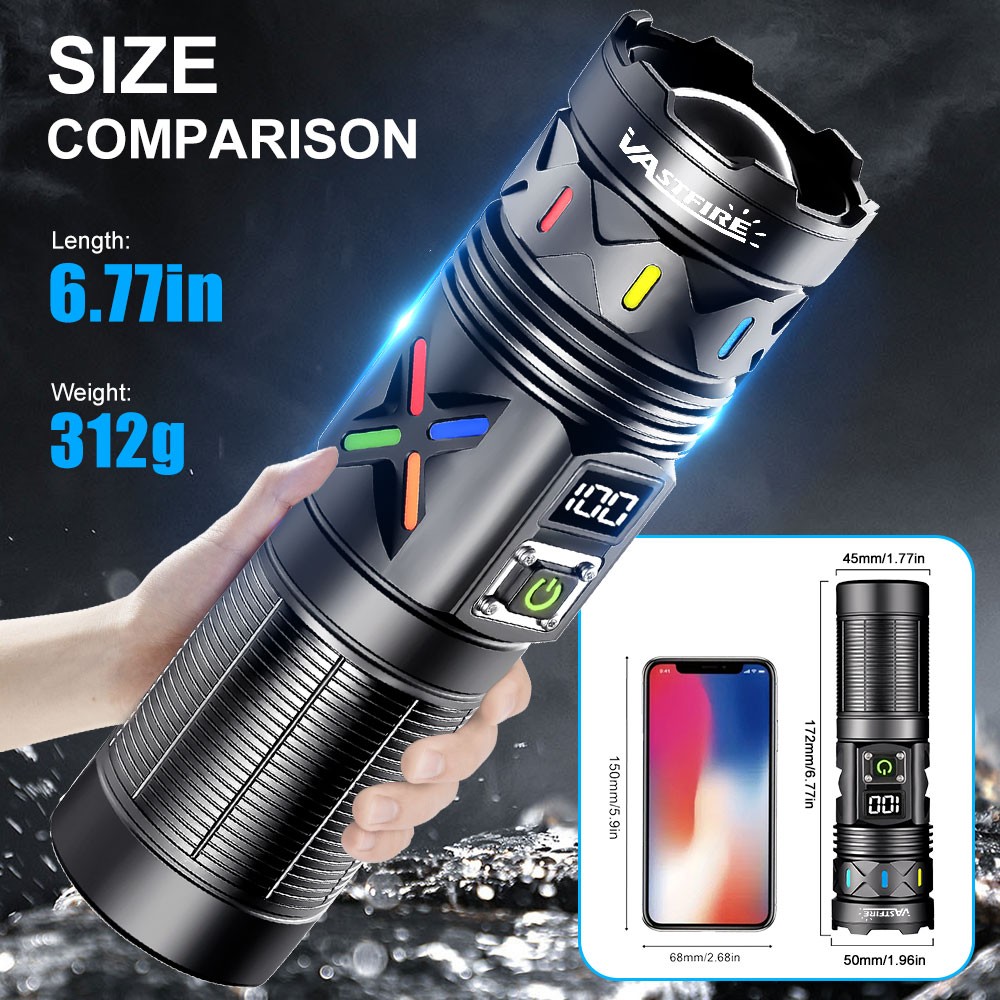 Long Range White Laser LED Flashlight Torch USB Charging Light Telescopic Zoom