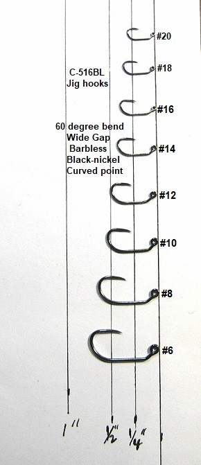 50 Jig Hooks C-516BL-Barbless, Black-nickel, Competition-Combine Shipping