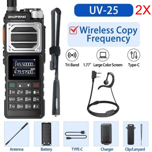 2X BAOFENG UV25 WALKIE TALKIE LONG RANGE TRI-POWER FM TWO WAY RADIO&48CM ANTENNA