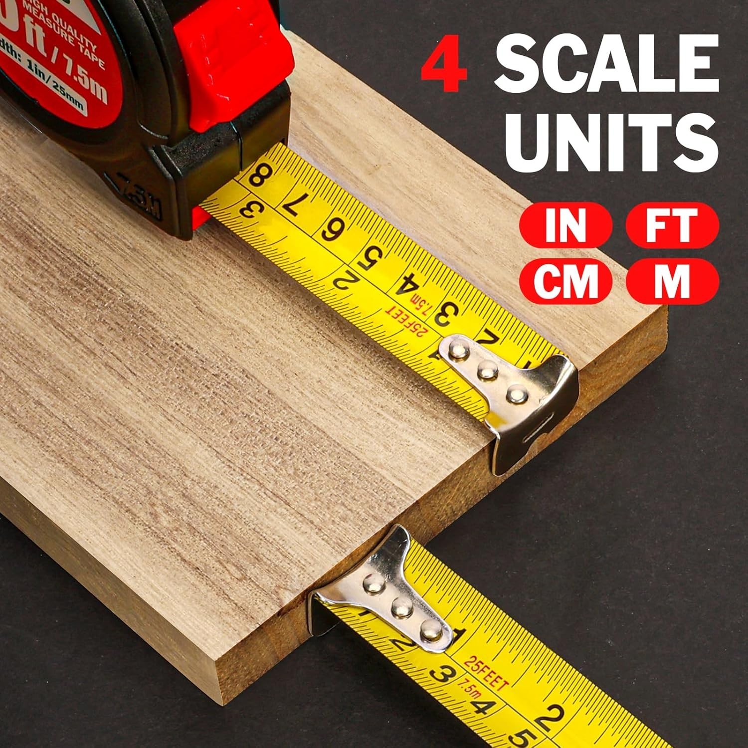 Measuring Tape 25 ft Bulk Pack Easy Read Retractable Self-Lock 5 Pack