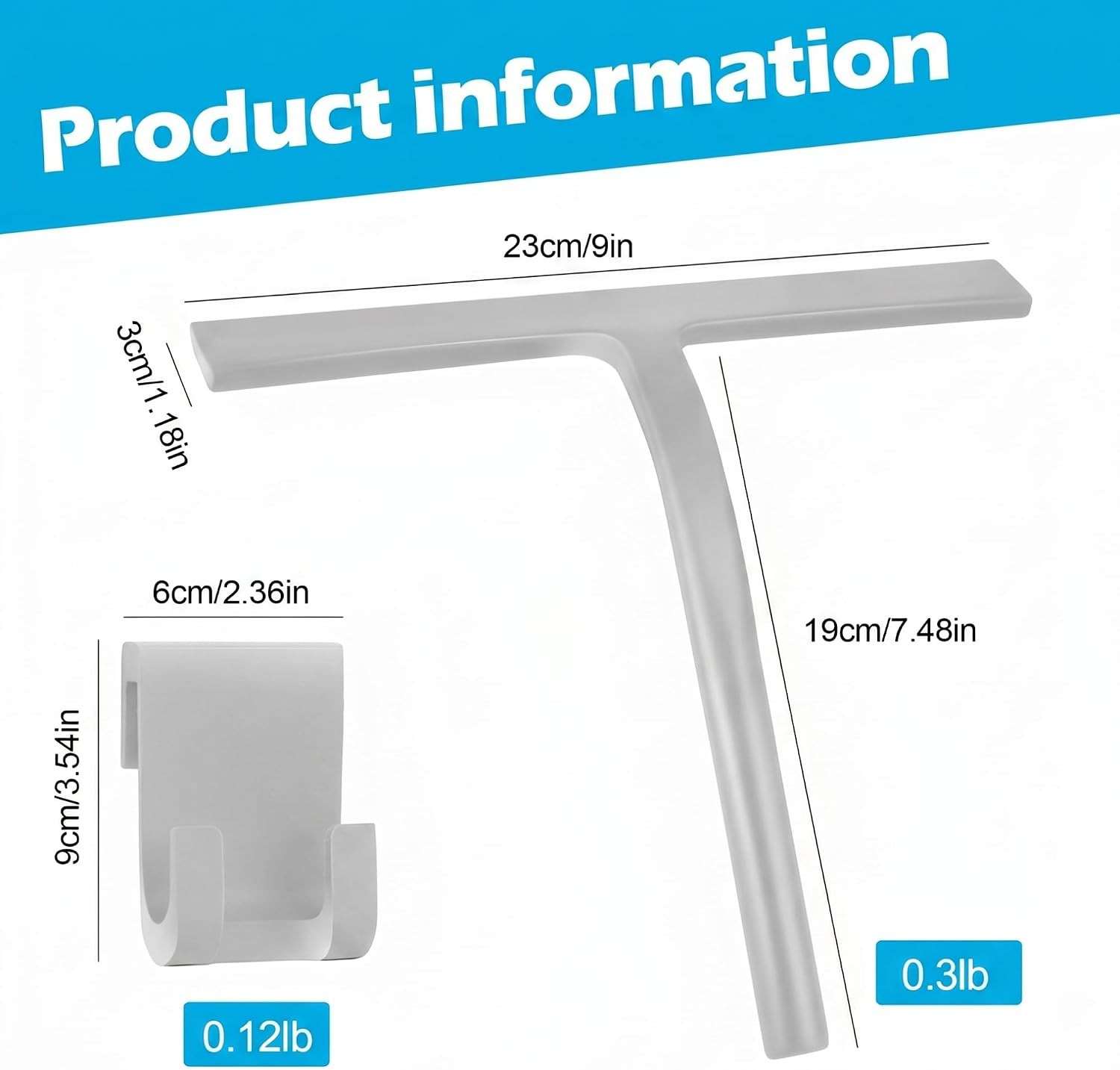 Shower Squeegee for Glass Doors, Mirror Window Tile Scrubber Cleaner with Hook S