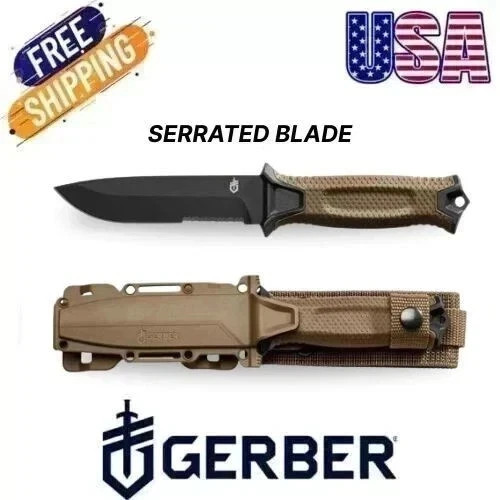Gerber StrongArm Knife, Coyote Brown Serrated Fixed Blade - Free Shipping (USA)