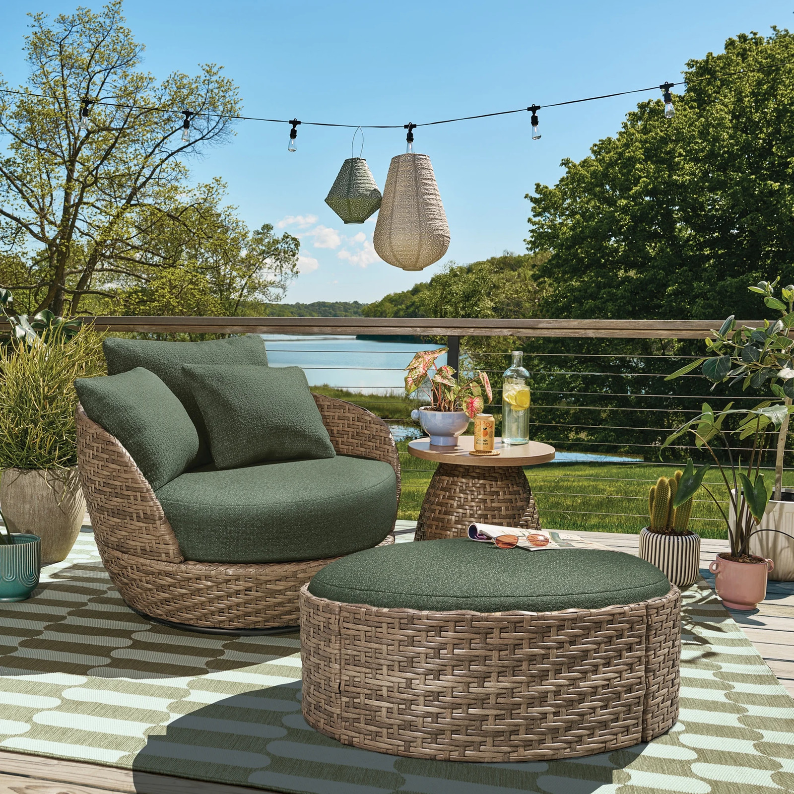 Beautiful BE5636225828008 Wicker Outdoor Side Table with Faux Wood Top by Drew