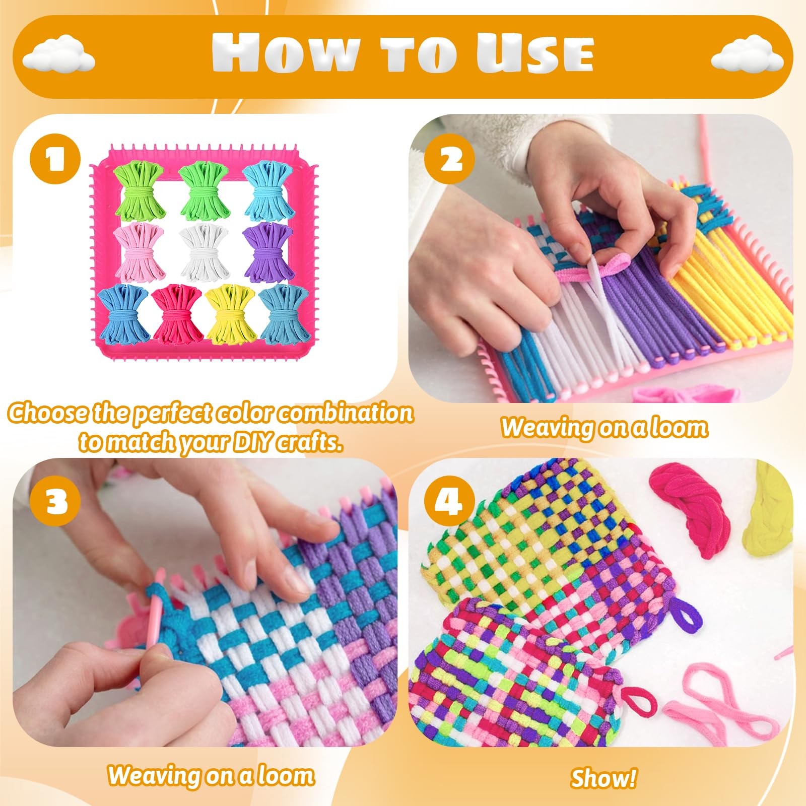 Weaving Loom Refill Loops, 9 Inch Potholder Loops PU Elastic DIY Weaving