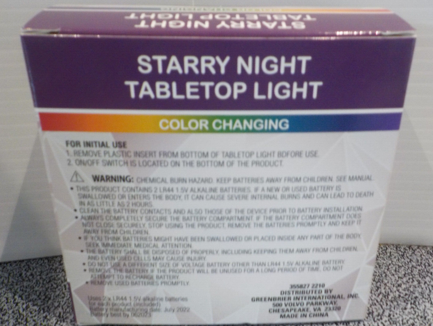 Starry Night Tabletop Light LED Coloring Changing 7 Different Colors W/Batteries