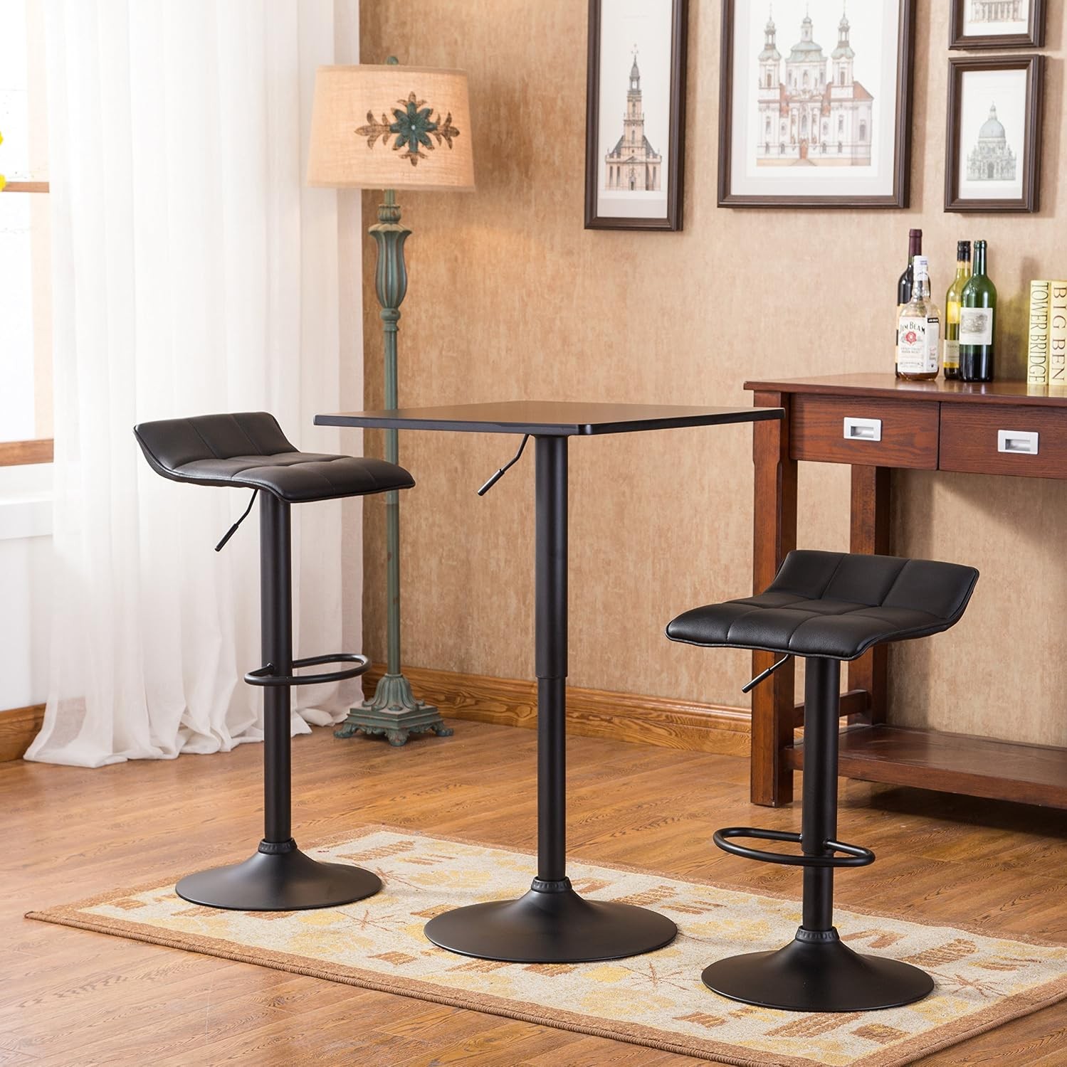 Belham Black Square  Adjustable Height with Black Leg and Base Metal Bar Table