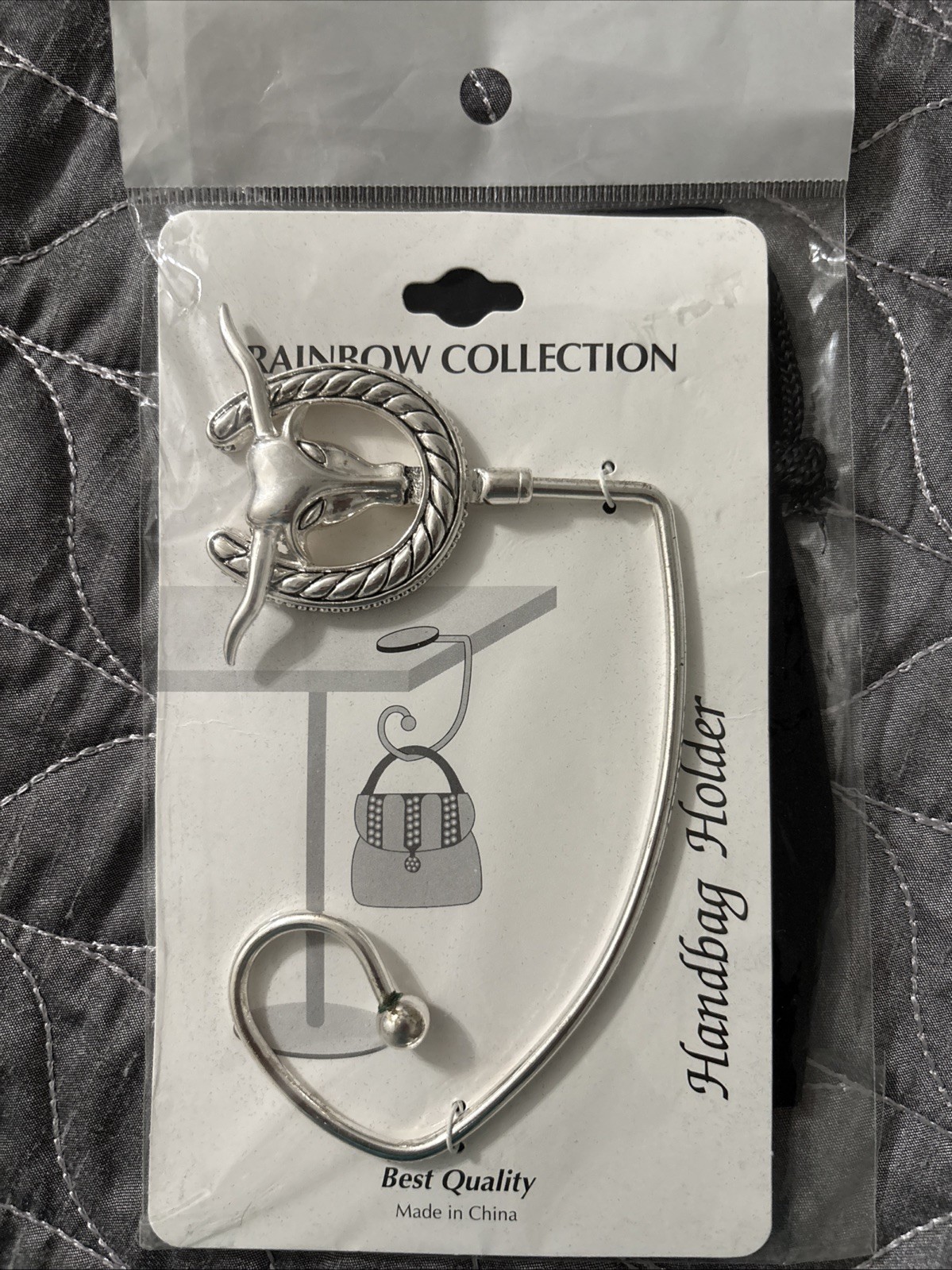 NEW Rainbow Collection Silver Tone Metal Horseshoe Steer Handbag Purse Holder