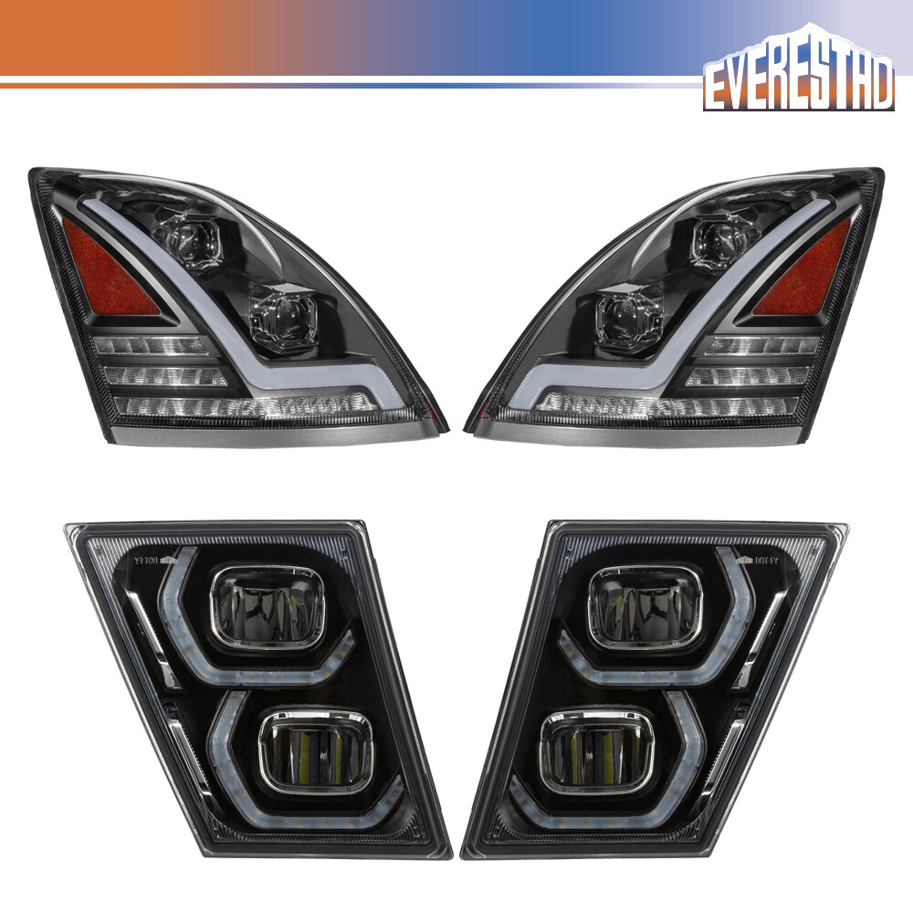 Pair Fit For Volvo VNL 2004-2015 Headlight & Fog light Set Full LED
