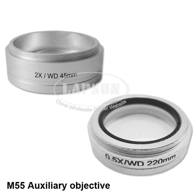 0.5X / 2X M55 Barlow Auxiliary Aux Objective Lens For Stereo Microscope 8050T