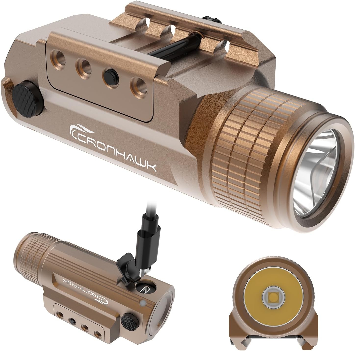 Rechargeable Pistol Light, 700 Lumen Compact Rail Mounted Tactical Gun Flashligh