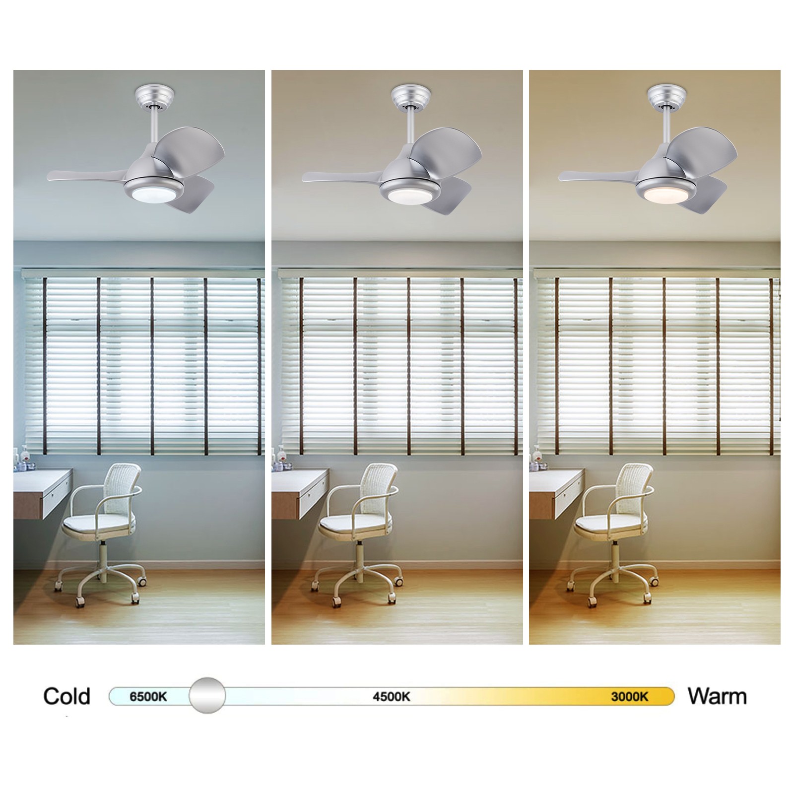 30 Inch Silver Ceiling Fan with Light & Remote Control , 3 Blades Design New