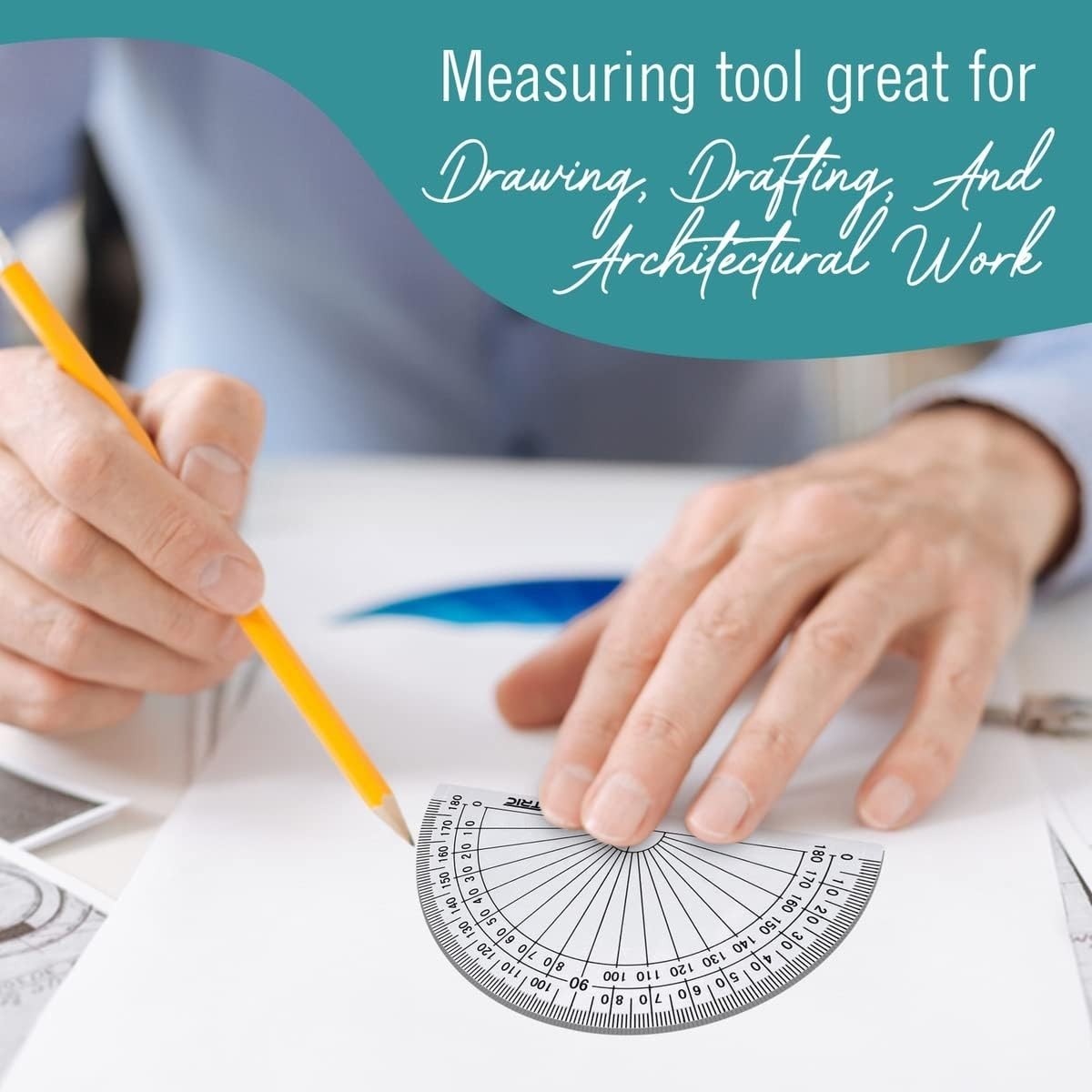 Protractor for Geometry, 4 Inch Clear Plastic Protractor for Woodworking, 2 C...