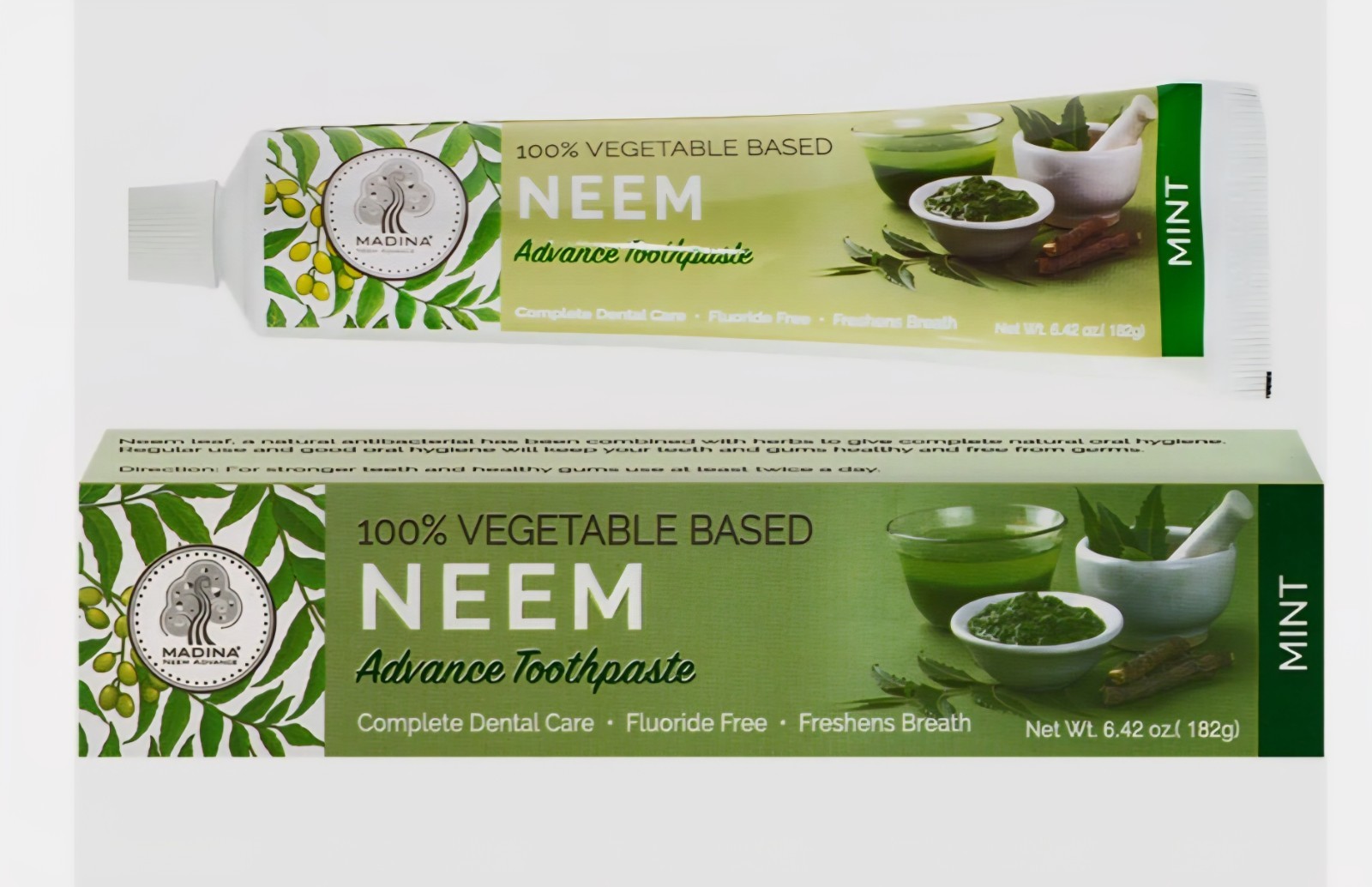 6 Pack Madina Neem Advanced  Toothpaste 100% Vegetable Based Mint Flavor