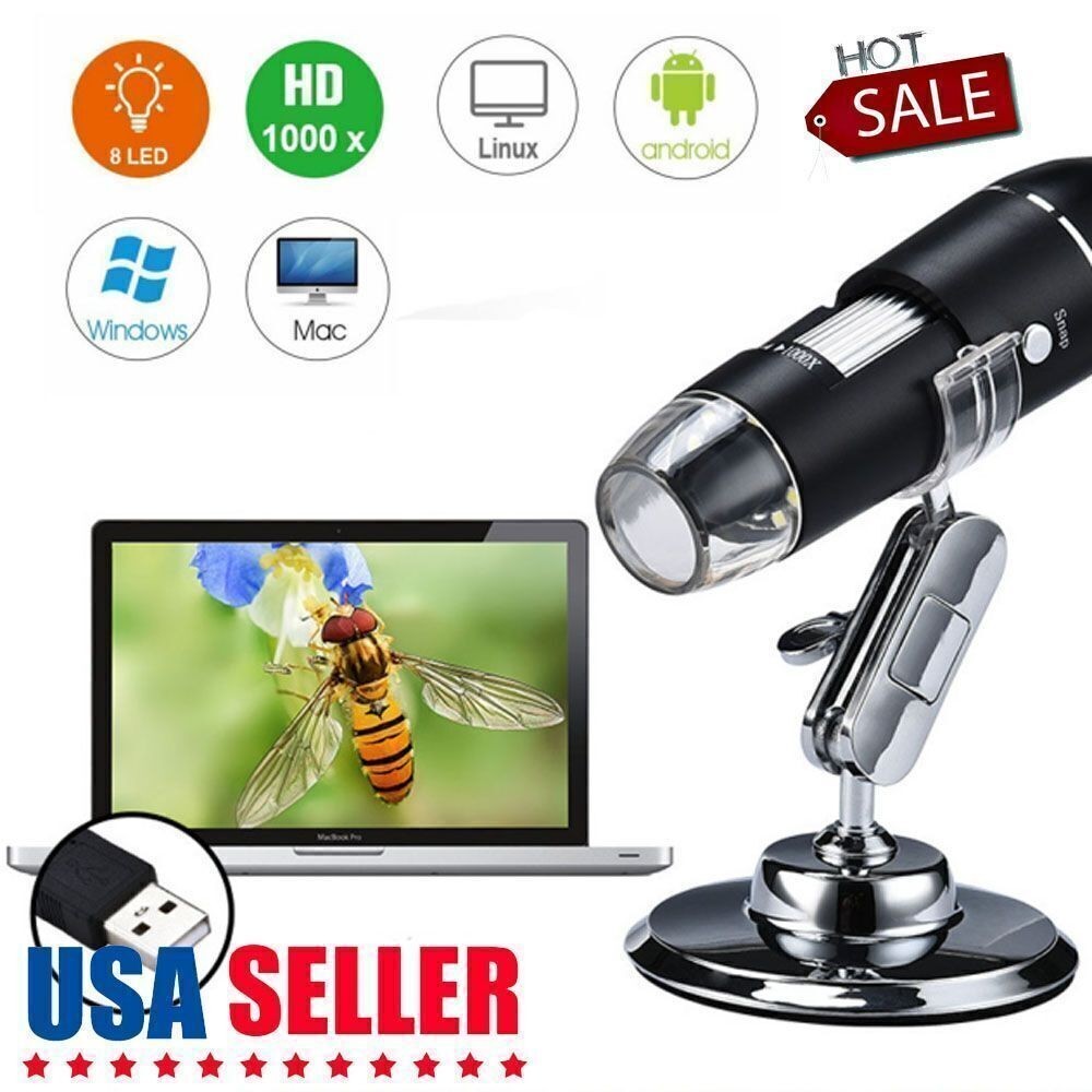 1000X 8LED HD 1080P USB Zoom Microscope Digital Magnifier Endoscope Video Camera